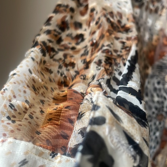Vintage Mesmerize cheetah patchwork sheer long sleeve button down blouse - Picture 3 of 6